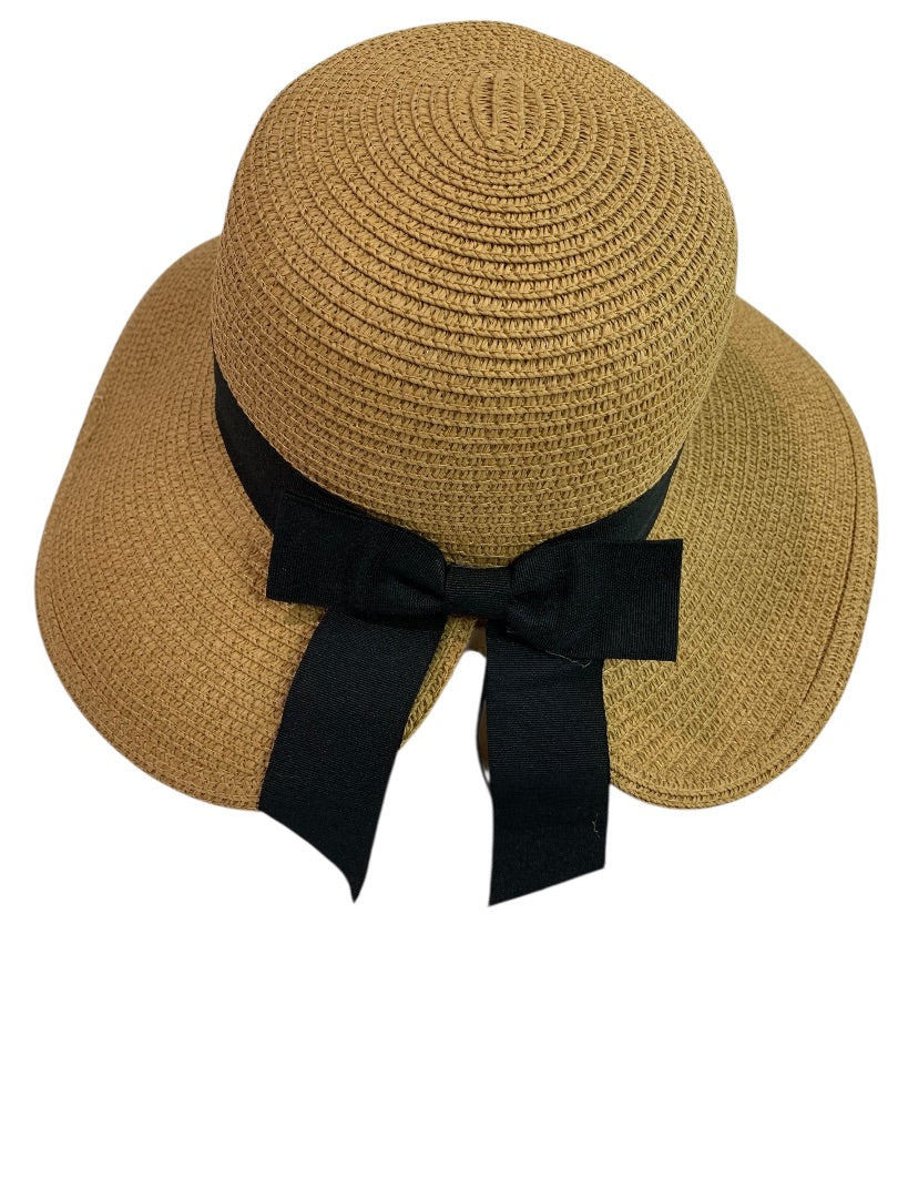 One Size Womens Straw Sunhat Adjustable Band Black Ribbon