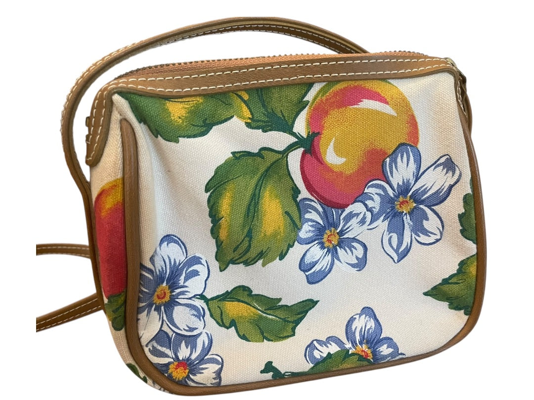 Liz Liz Claiborne Vintage Canvas Fruit & Flowers Zipper Closure Vintage Purse