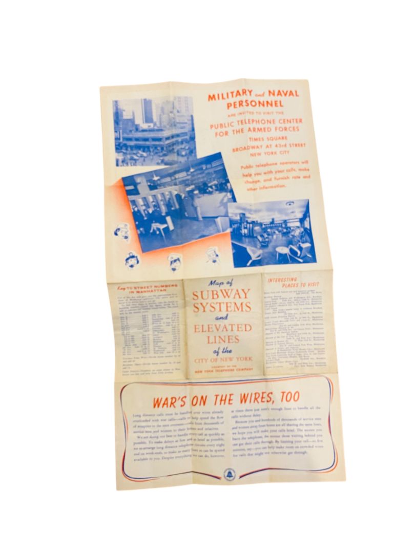 1950s Map of New York City Subway & Elevated Lines Bell System NY Telephone CO