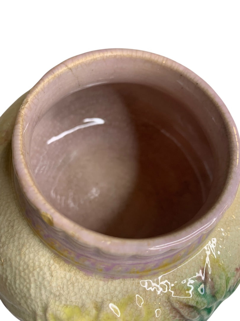 Antique Majolica Pastel Jar 3.5 Inch High Marked
