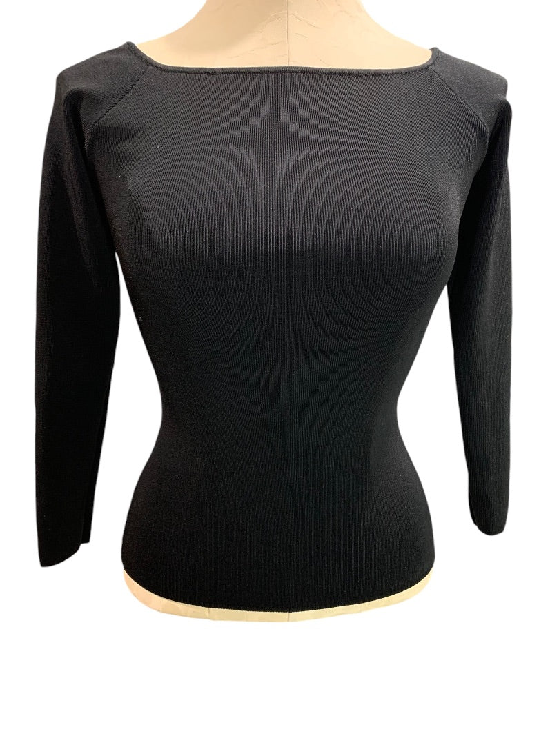 Small H&M Womens Black Fitted Wide Neck Stretch Top Shirt