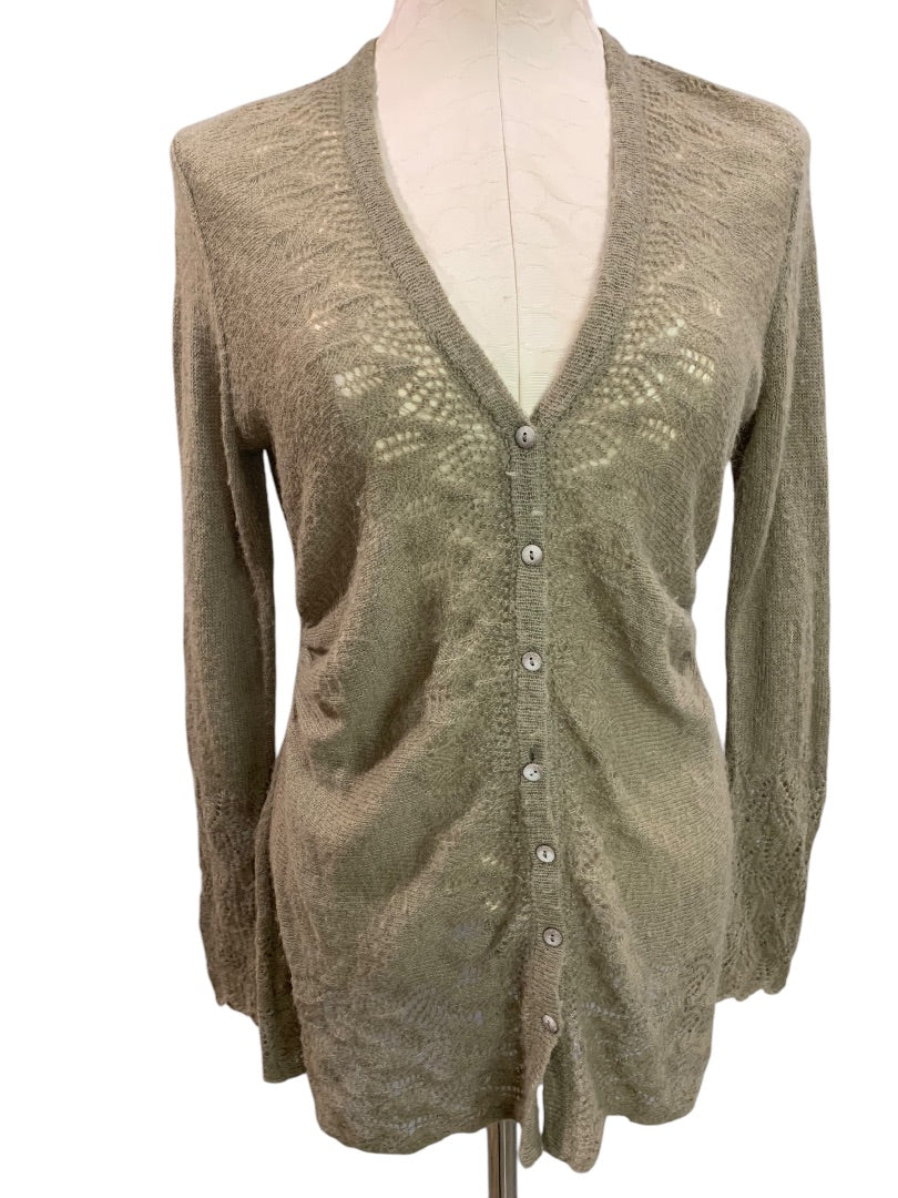 Medium Rosie Neira Womens Cardigan Sweater Gray Green Mohair Wool