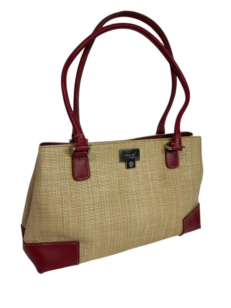 Liz Claiborne Shoulderbag Red Vegan Leather Straw Woven Bag