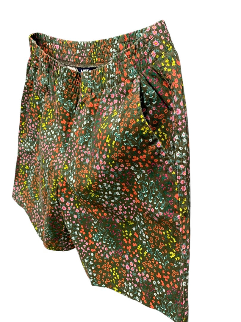 Size 10 Lands End Mid Rise Womens New Pull On Floral Shorts Pockets
