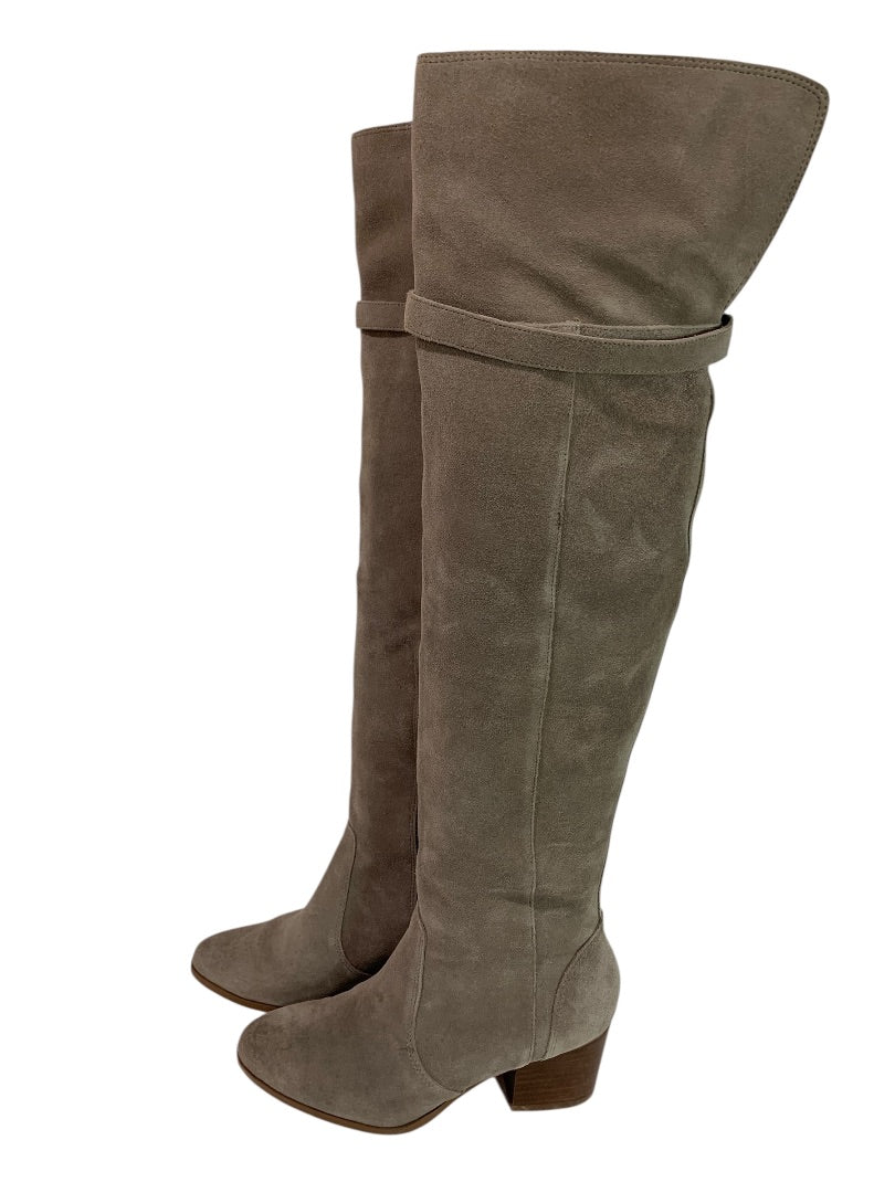 Size 6 Sole Society Womens Suede Knee Boots Mushroom Erika 2.5" Block Heel
