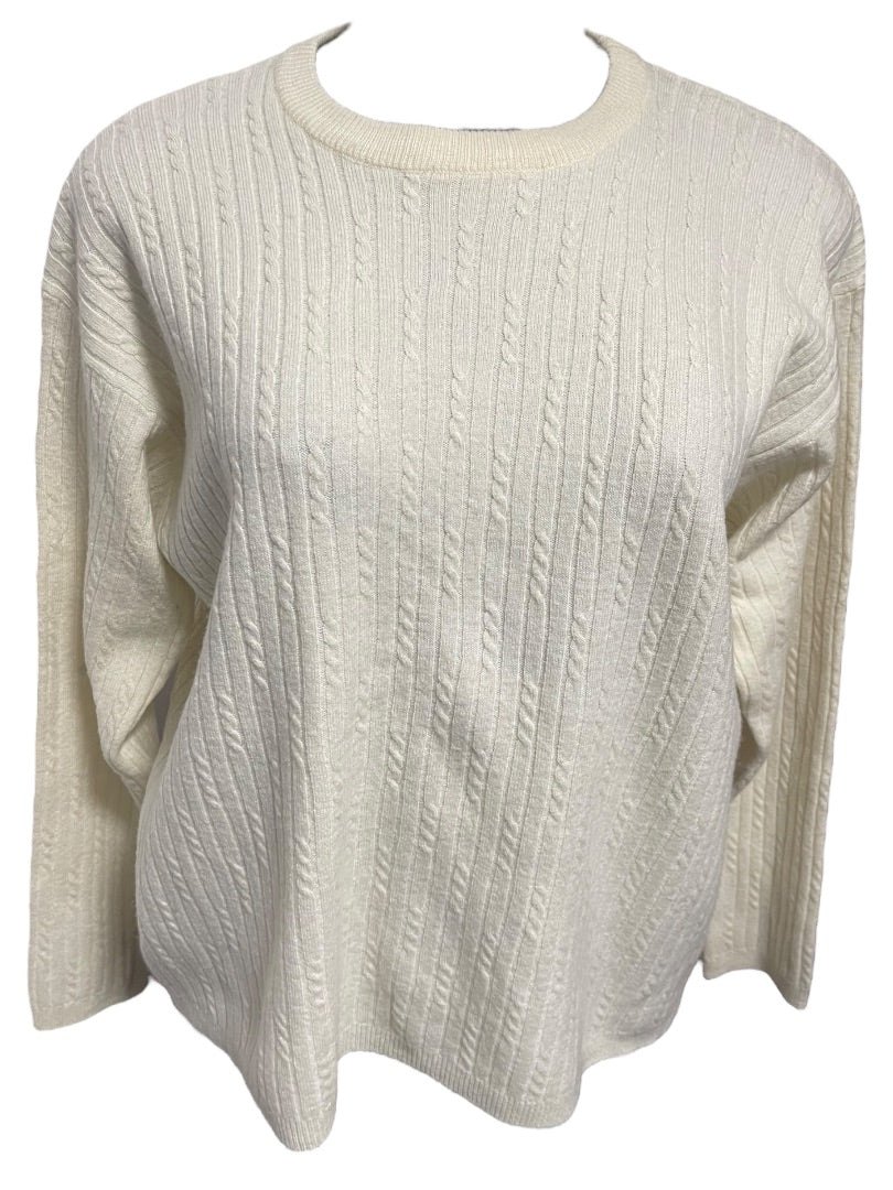 Large Rena Rowan Saville Wool Blend Womens Vintage Sweater Cream Cable Knit