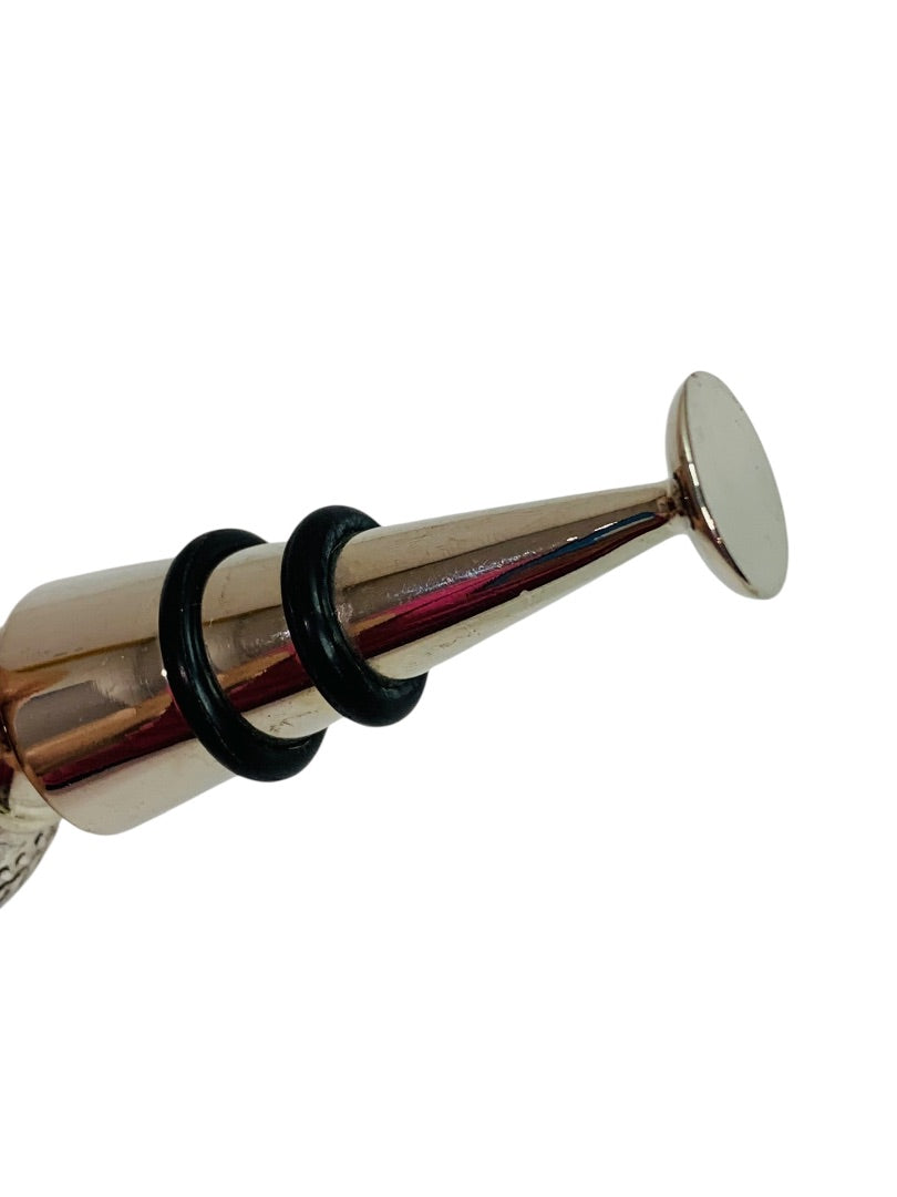 Silvertone Bottle Stopper Metal Baseball Theme 4" Rubber