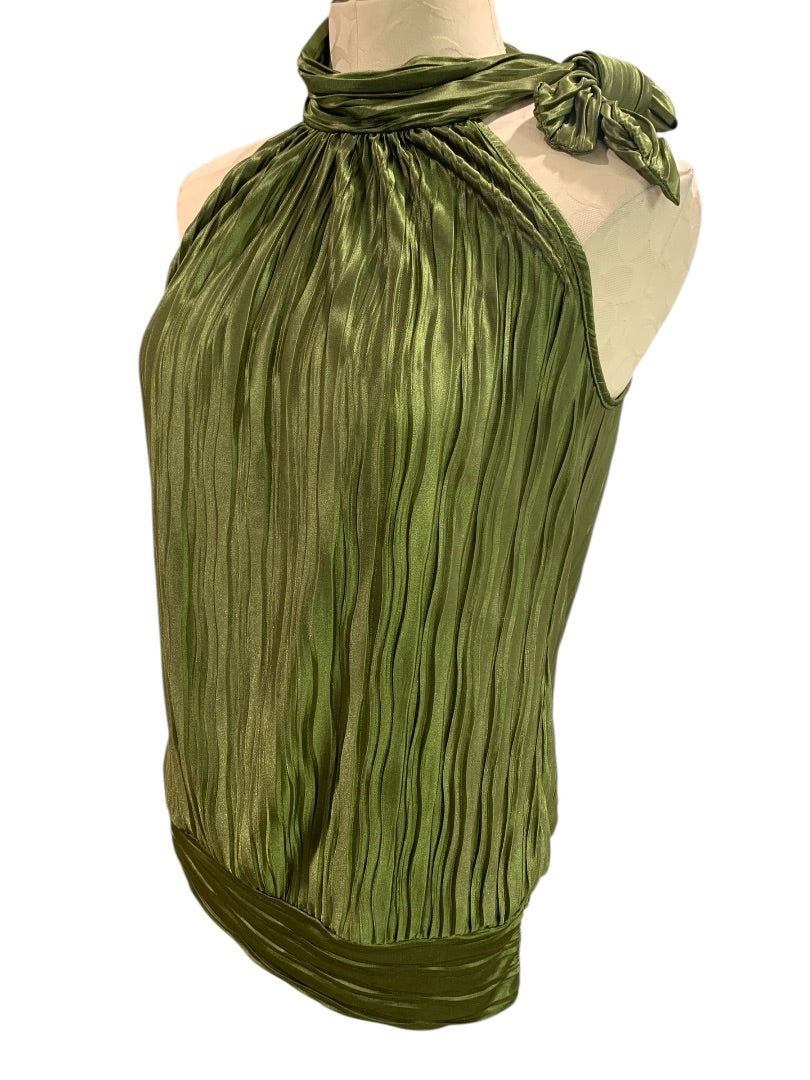 Small Heart Soul Olive Green Womens Pleated Blouse Shirt Sleeveless