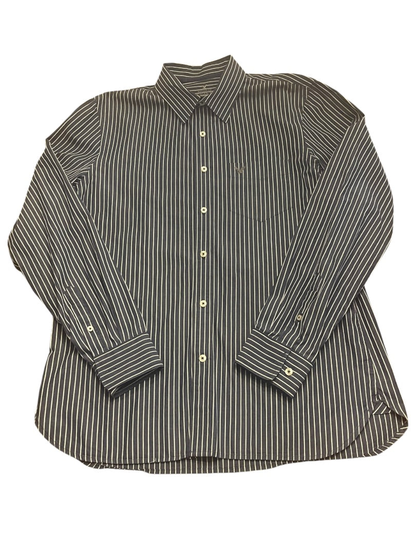Large American Eagle Outfitters Striped Button Up Mens Shirt Blue