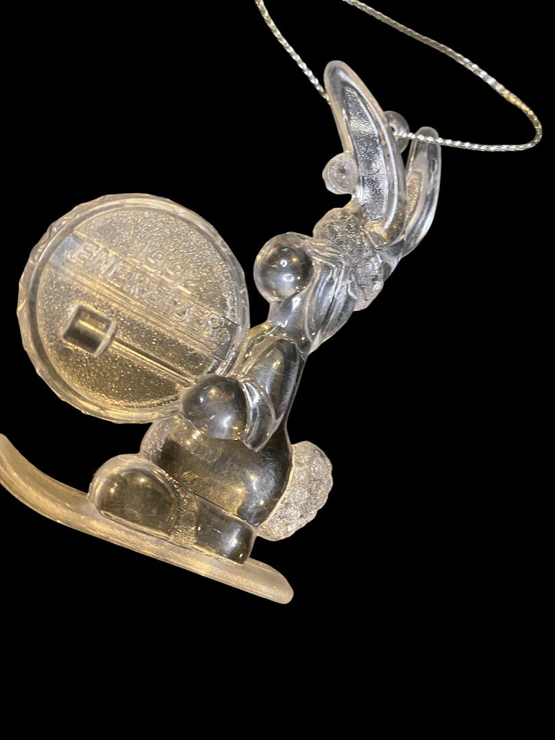 1992 Clear Acrylic Energizer Bunny Ornament 3" Christmas Ski