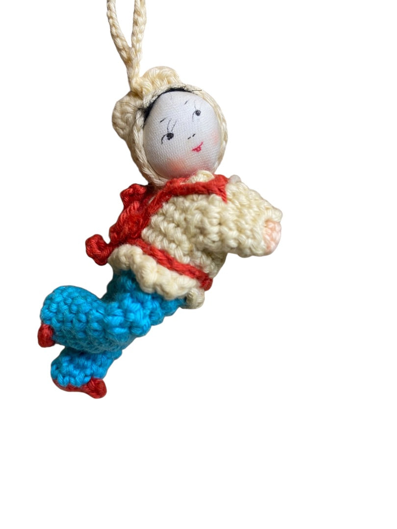 Vintage Amigurumi Japanese Crochet Crawling Baby Doll 2.5" Silk
