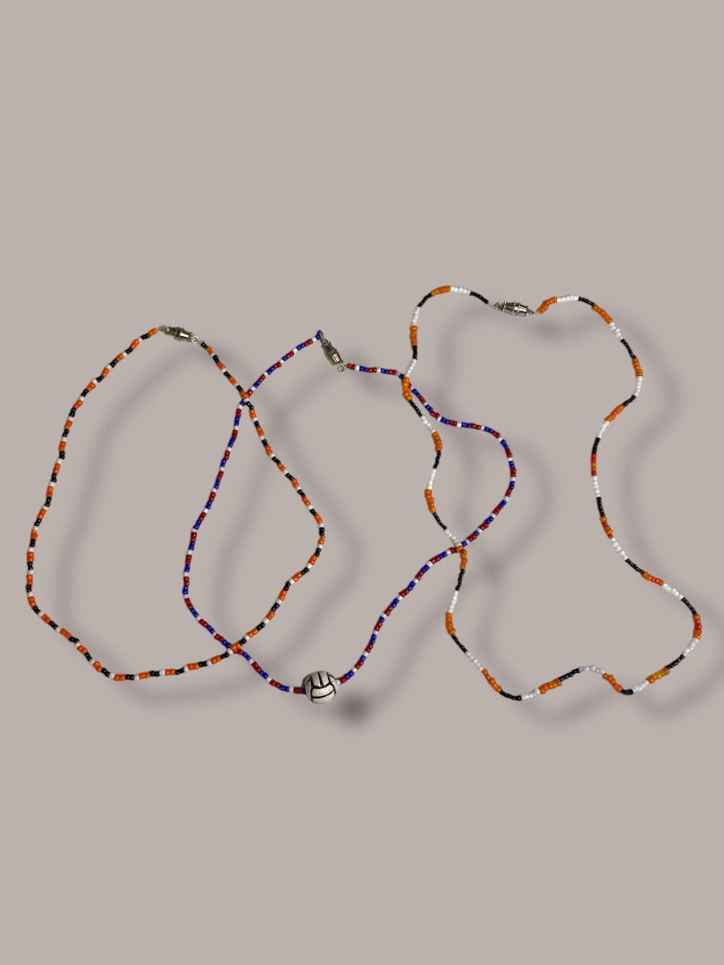 Lot of 3 Seed Bead Necklaces 14-19" Barrel Clasp Soccer Red White Blue