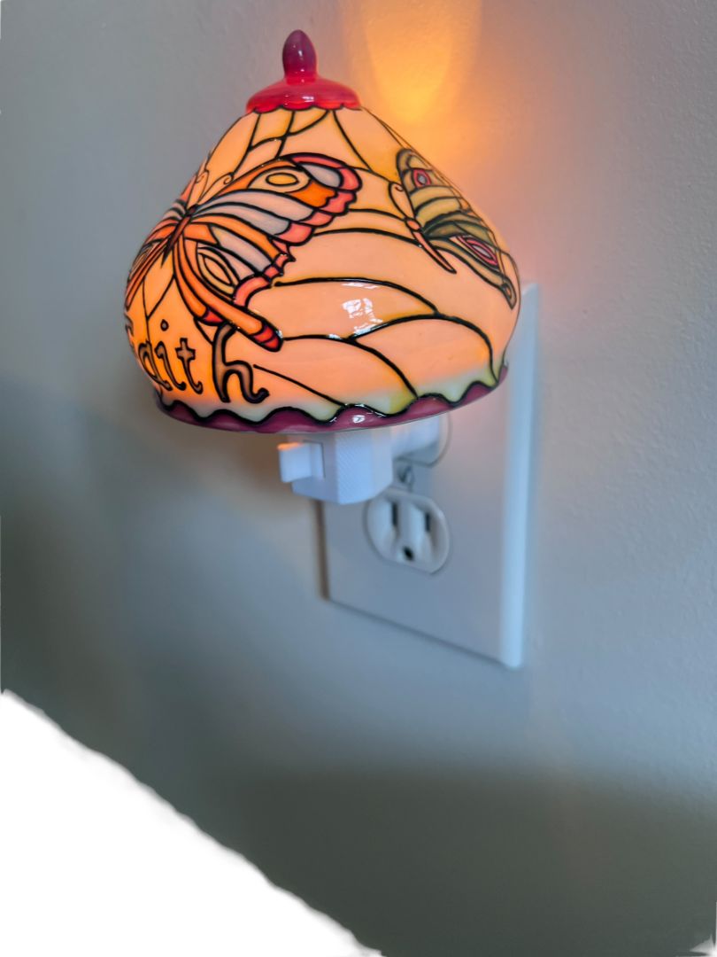 Butterfly Faith Night Light Russ Ceramic Faux Stained Glass Lamp Shade NEW