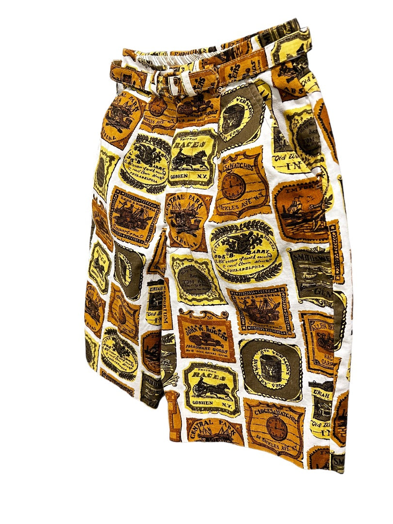 Pantomaker New York Women's Vintage 1960s Historical Print Shorts Belt