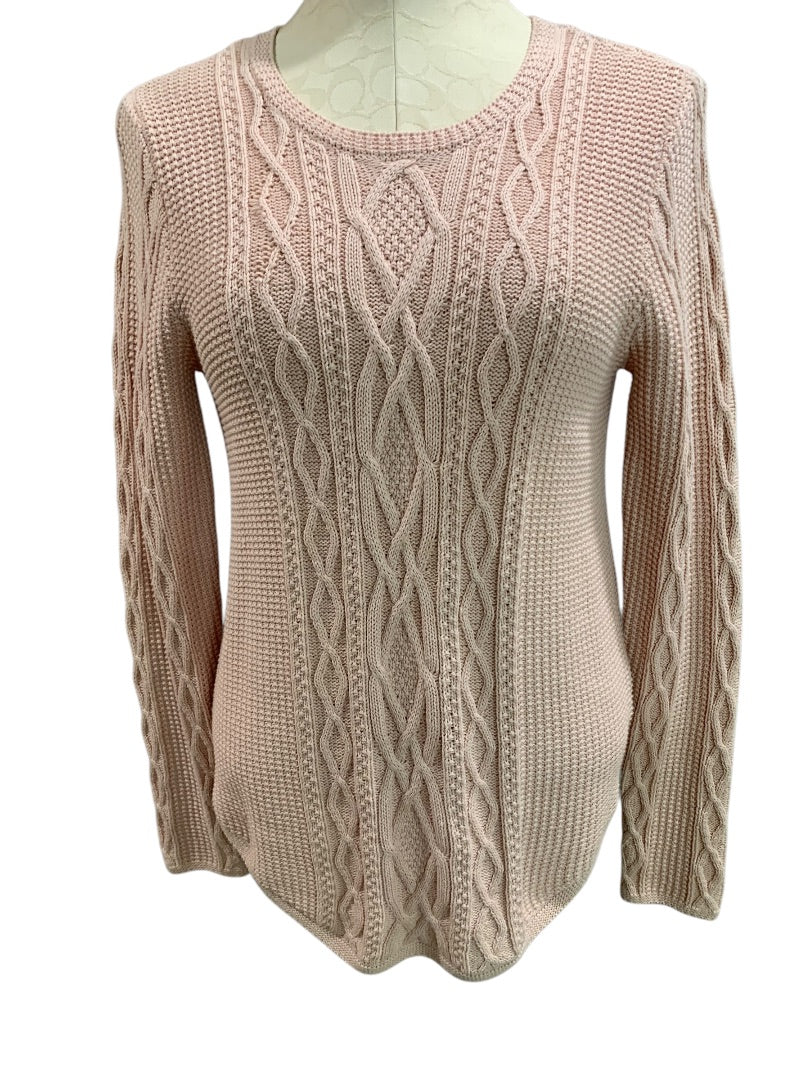 Small Jeanne Pierre Womens Pink Cable Knit Cotton Sweater