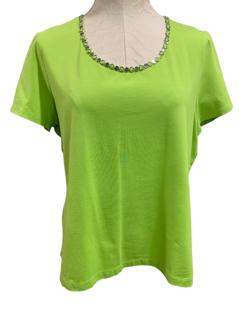 Large Laura Ashley Lime Green Womens Tshirt Embellished Neckline