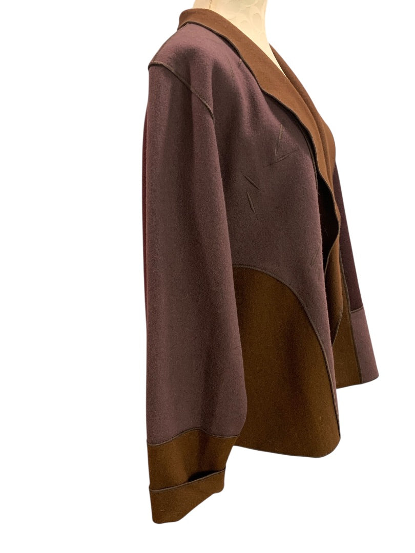 Large Beppa Wool Womens Eggplant Blazer Jacket Piecework