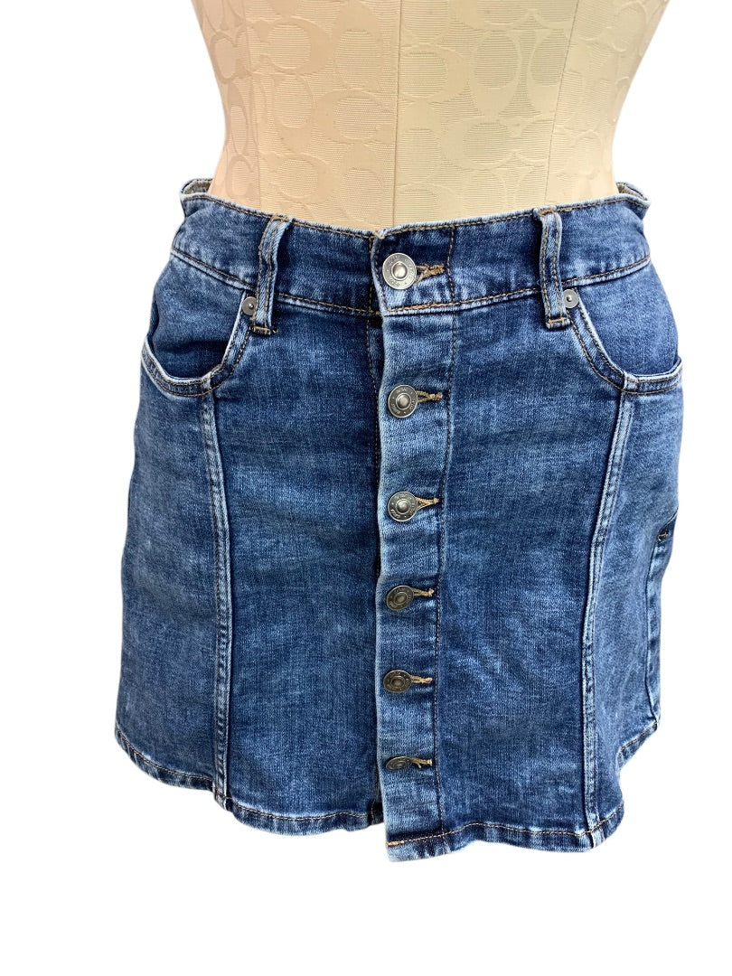 Small Aerie Jean Skirt Denim Button Front Partial Elastic Waist 16 Inch Length