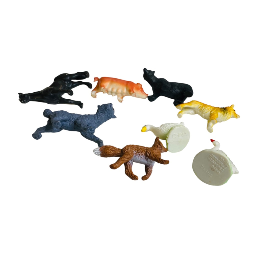 Lot of 8 Plastic Miniature Animals Hog Goose Duck Bear Fox Dog