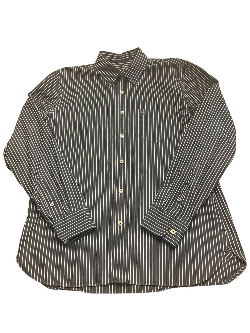 Large American Eagle Outfitters Striped Button Up Mens Shirt Blue