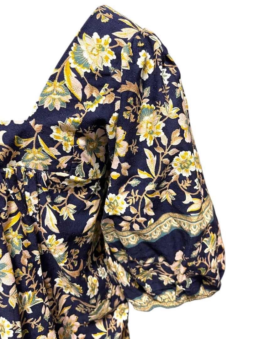 XS Roan + Ryan Square Neck Floral Short Sleeve Womens Shirt Boho