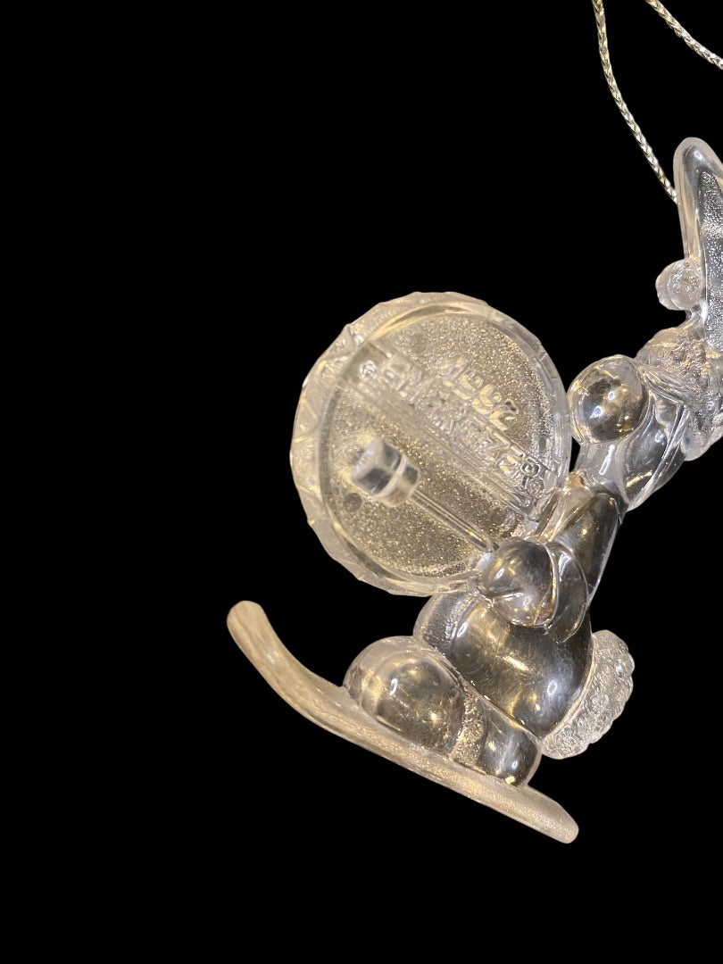 1992 Clear Acrylic Energizer Bunny Ornament 3" Christmas Ski