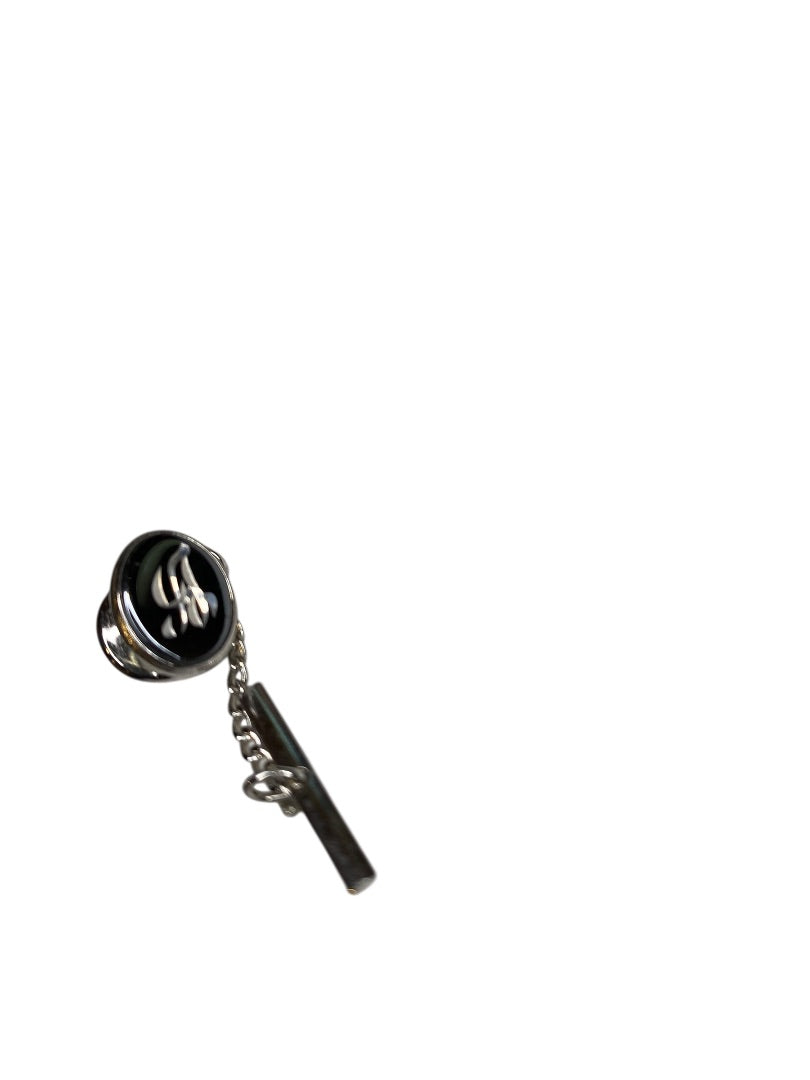 Tie Tack Silvertone Engraved "A" Initial .5" Face Oval
