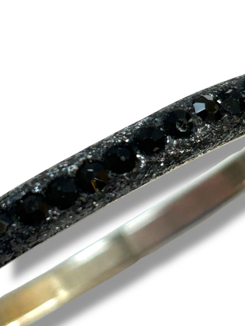 Silvertone Black Sparkle Bangle Bracelet 2.25" Inside Diameter (.4"w)