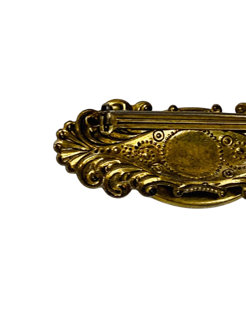 Vintage Goldtone Brooch Pin Dried Flowers in Resin 2"