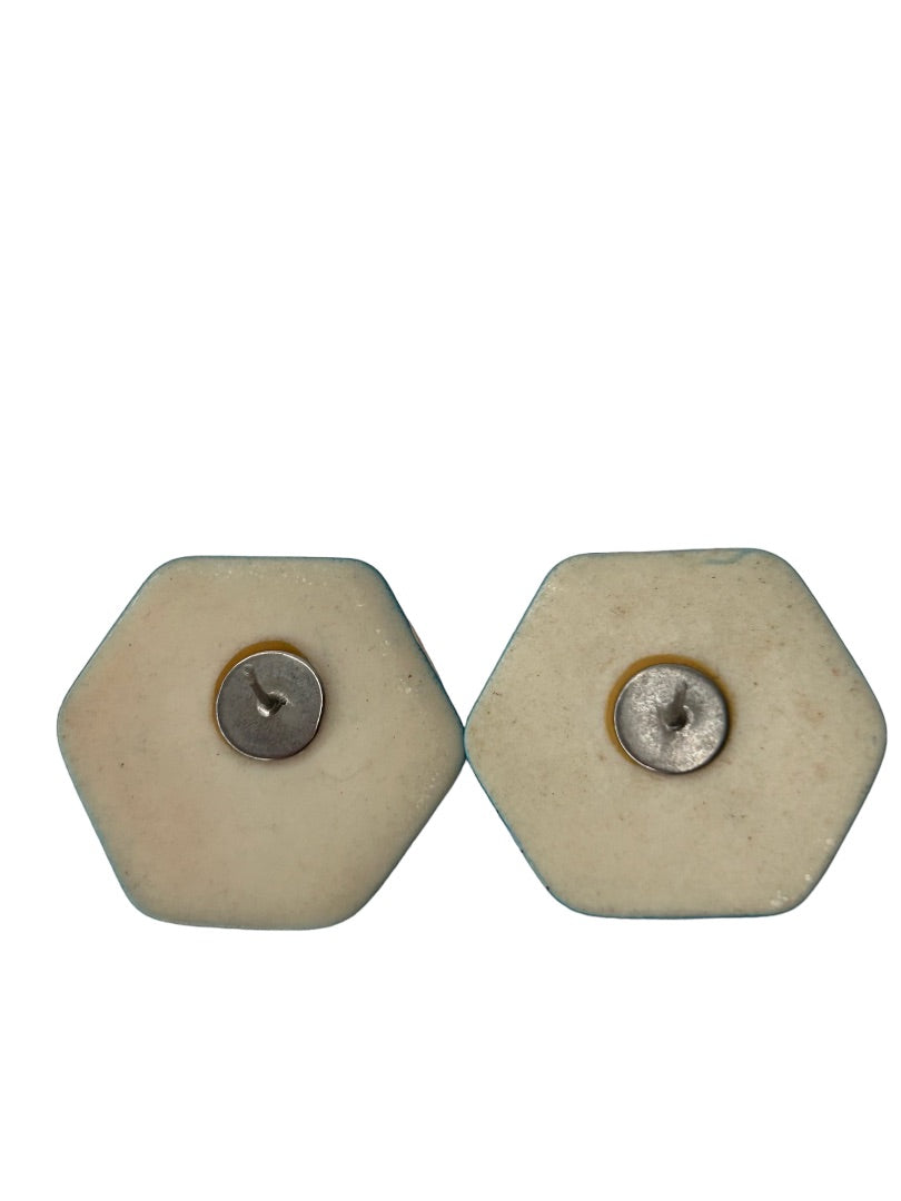 1980s Hexagon Earrings Geometric Abstract Post Pierced 1"