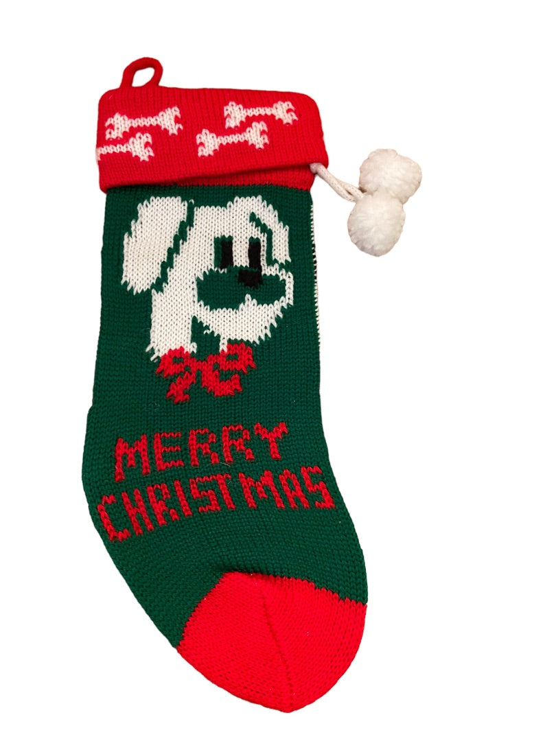 Merry Christmas Red Green White Dog Stocking 11.5" x 4" Holiday Decor