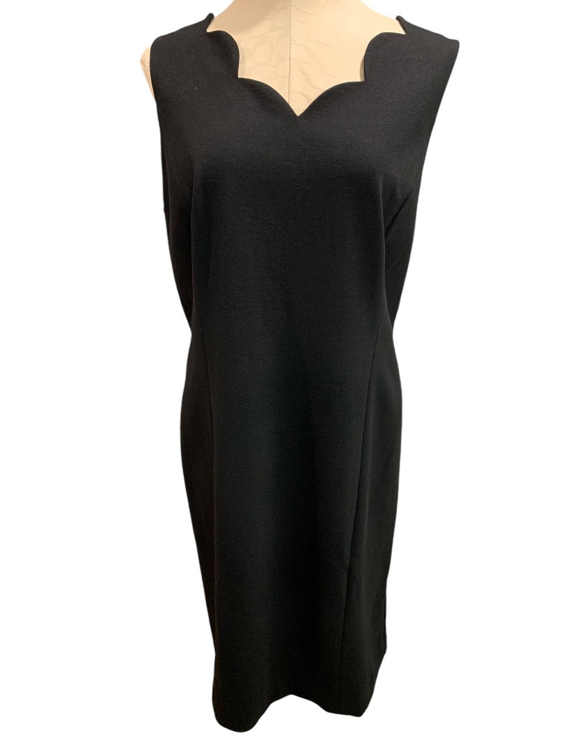 Size 16 Talbots Black Scalloped Neckline Sheath Dress Sleeveless