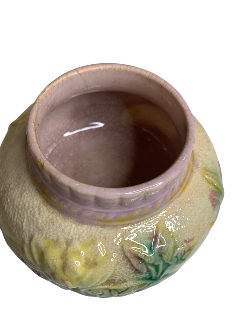 Antique Majolica Pastel Jar 3.5 Inch High Marked