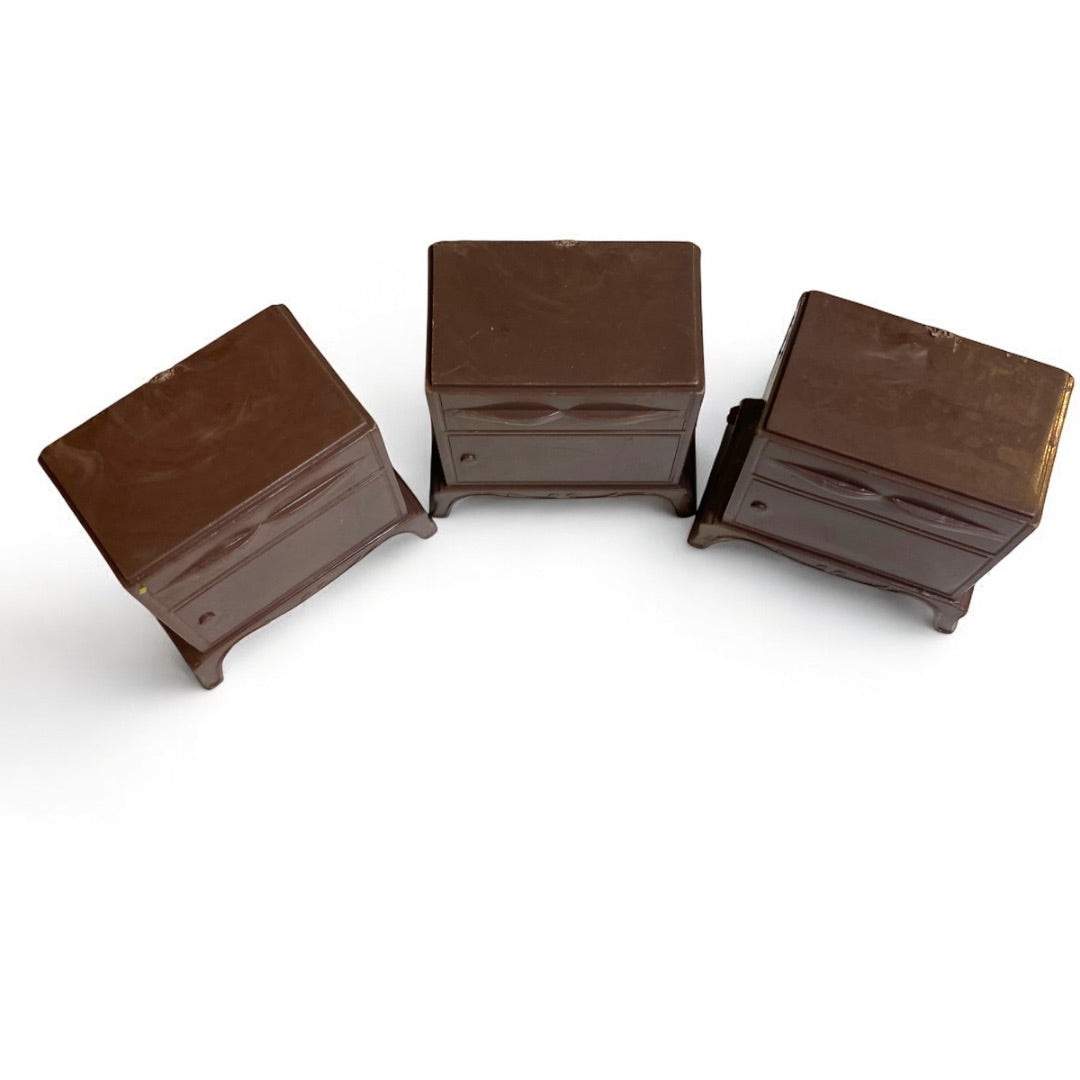 1950s Plasco Miniature Dollhouse Set of 3 Brown Nightstands 1:18 Scale