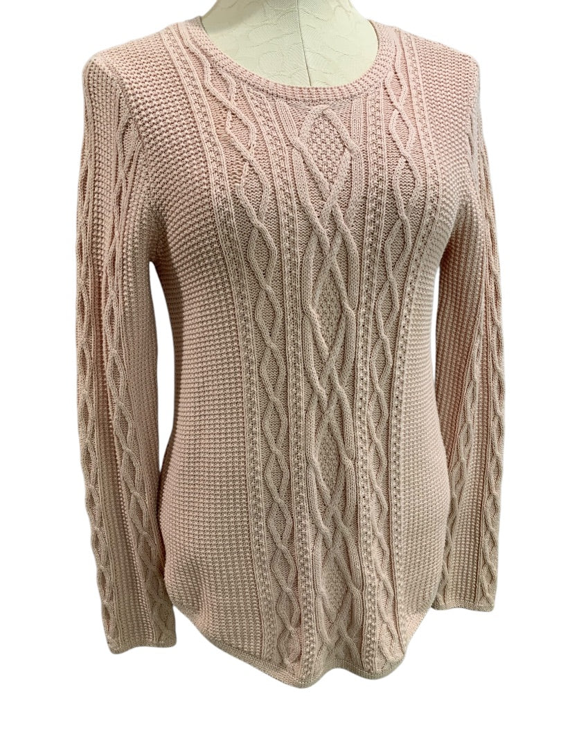 Small Jeanne Pierre Womens Pink Cable Knit Cotton Sweater