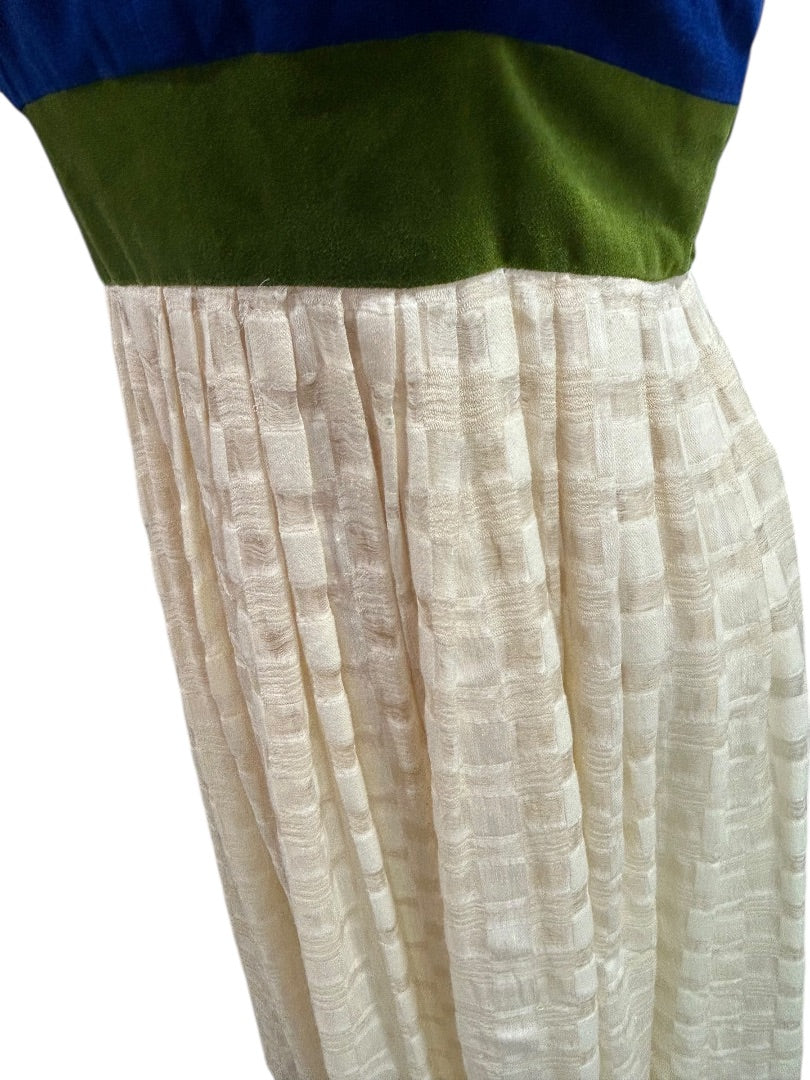 Size 6 Madchen Dress Velvet Colorblock Cream Skirt Blue Green Bodice