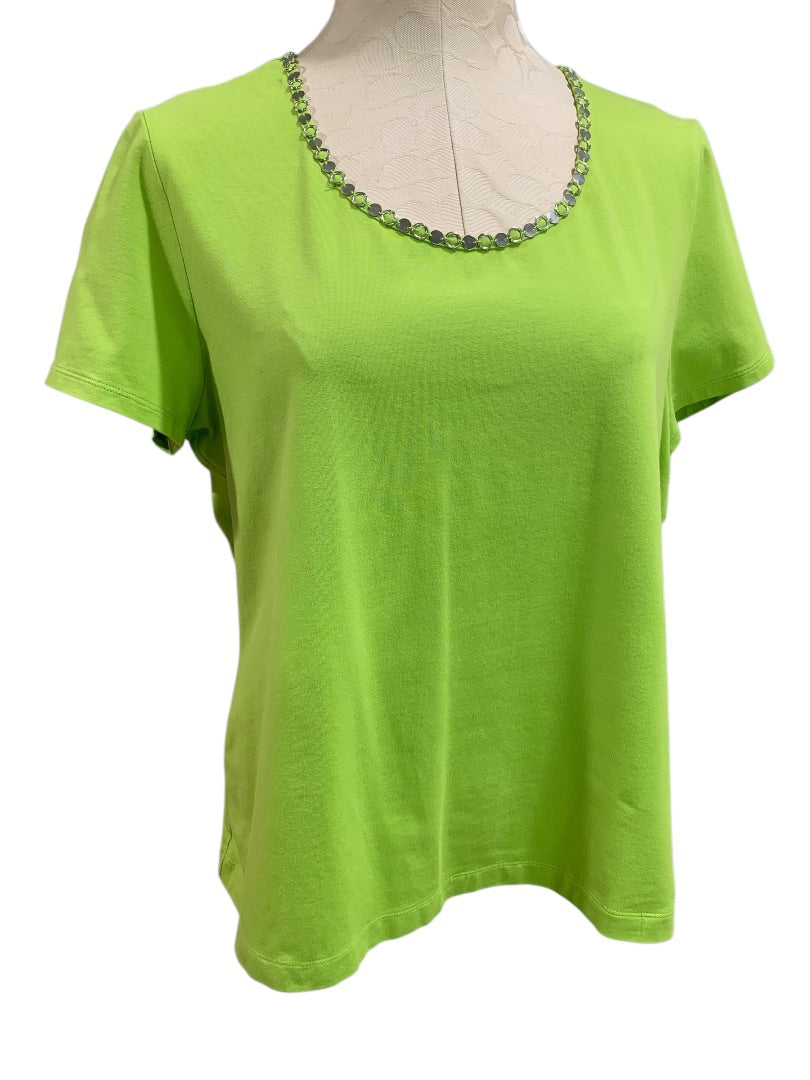 Large Laura Ashley Lime Green Womens Tshirt Embellished Neckline