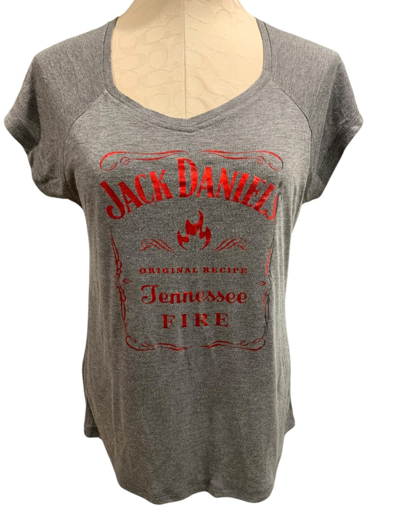 Large J. America Womens Jack Daniels Gray Tshirt V-Neck
