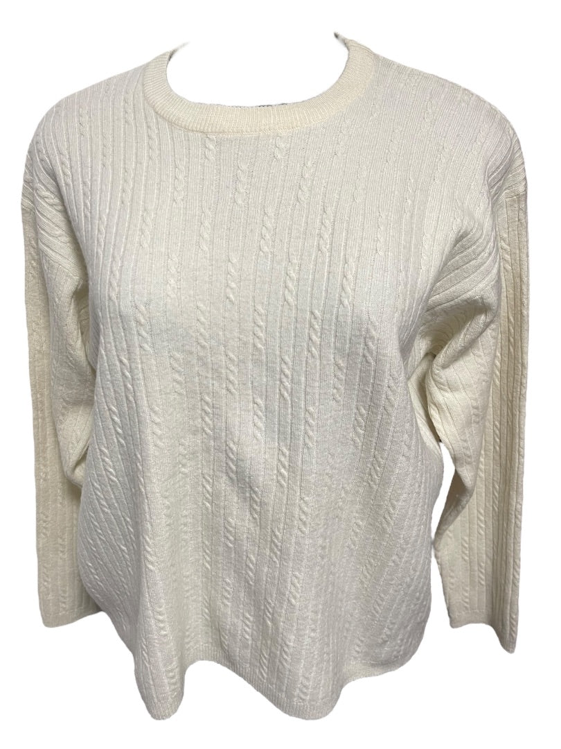Large Rena Rowan Saville Wool Blend Womens Vintage Sweater Cream Cable Knit