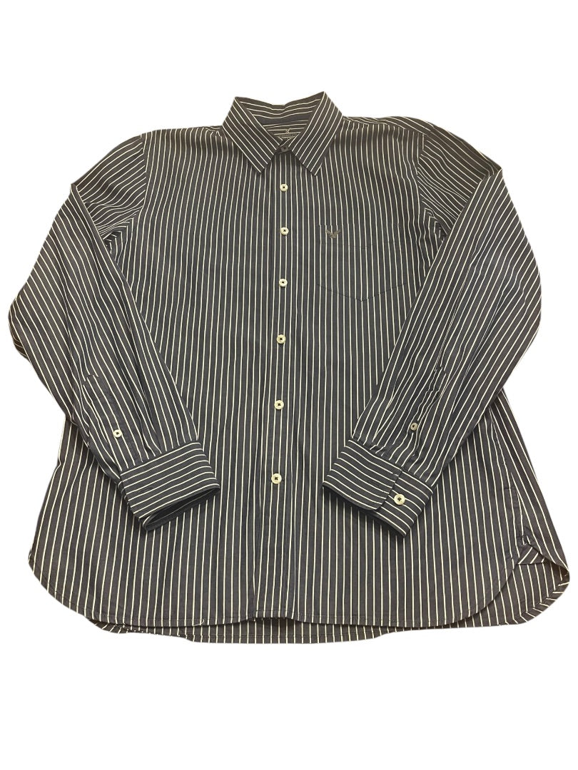 Large American Eagle Outfitters Striped Button Up Mens Shirt Blue