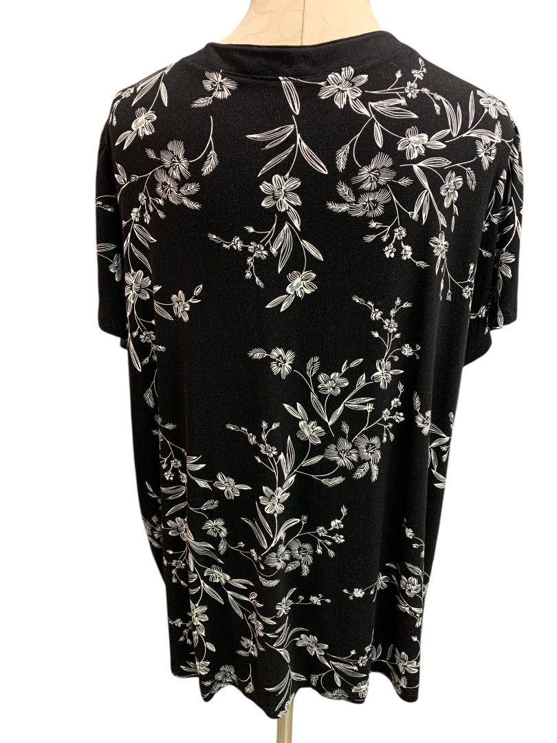 2XL Syoss Womens Soft Black Tshirt Floral Print White V-Neck
