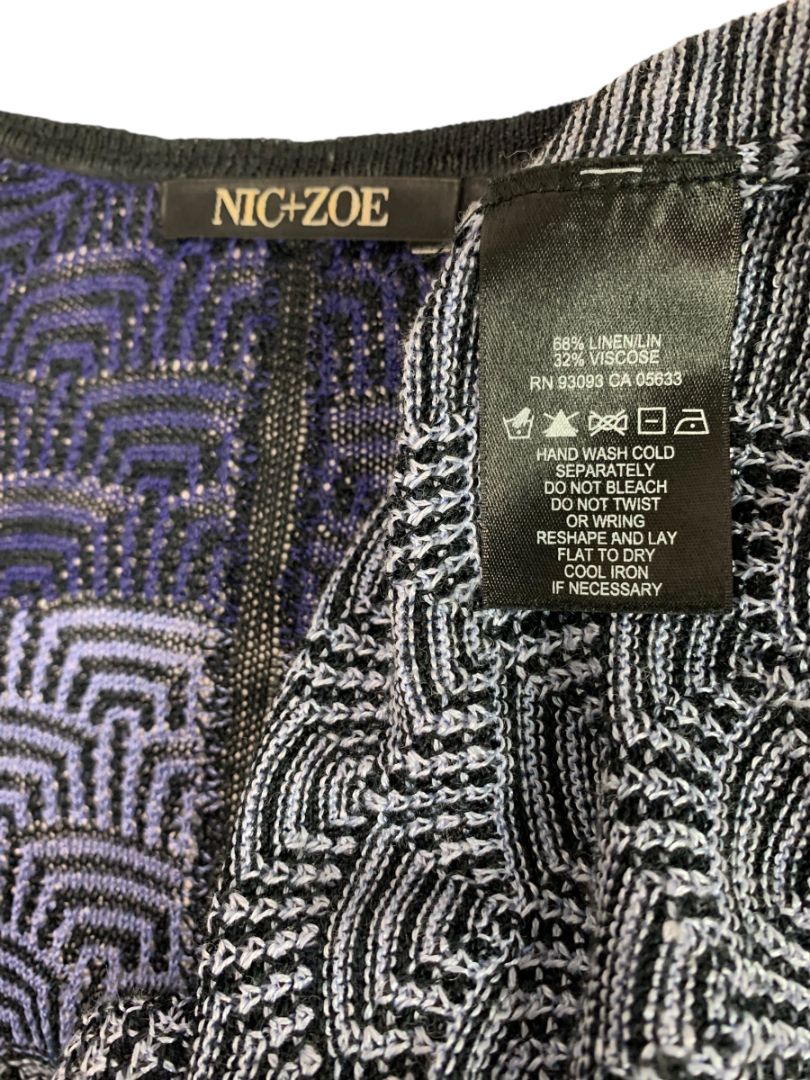 Small Nic+Zoe Womens Summer Knit Blue Open Cardigan Linen Blend