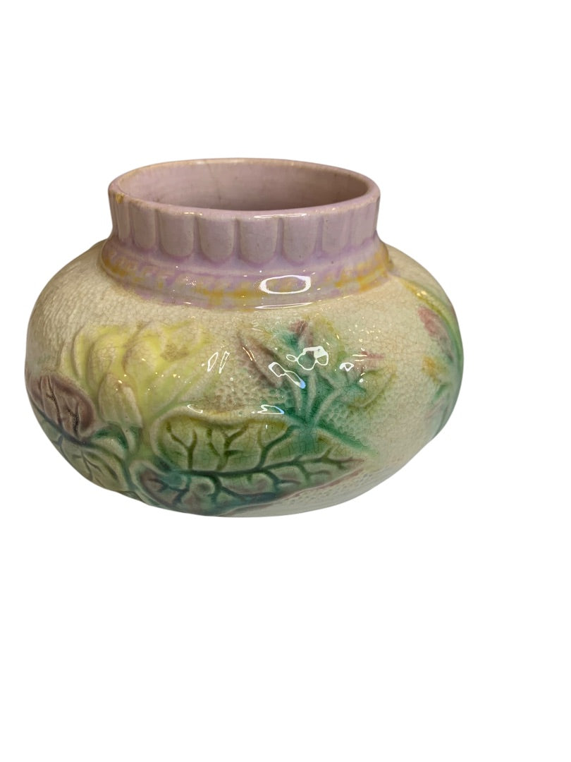 Antique Majolica Pastel Jar 3.5 Inch High Marked