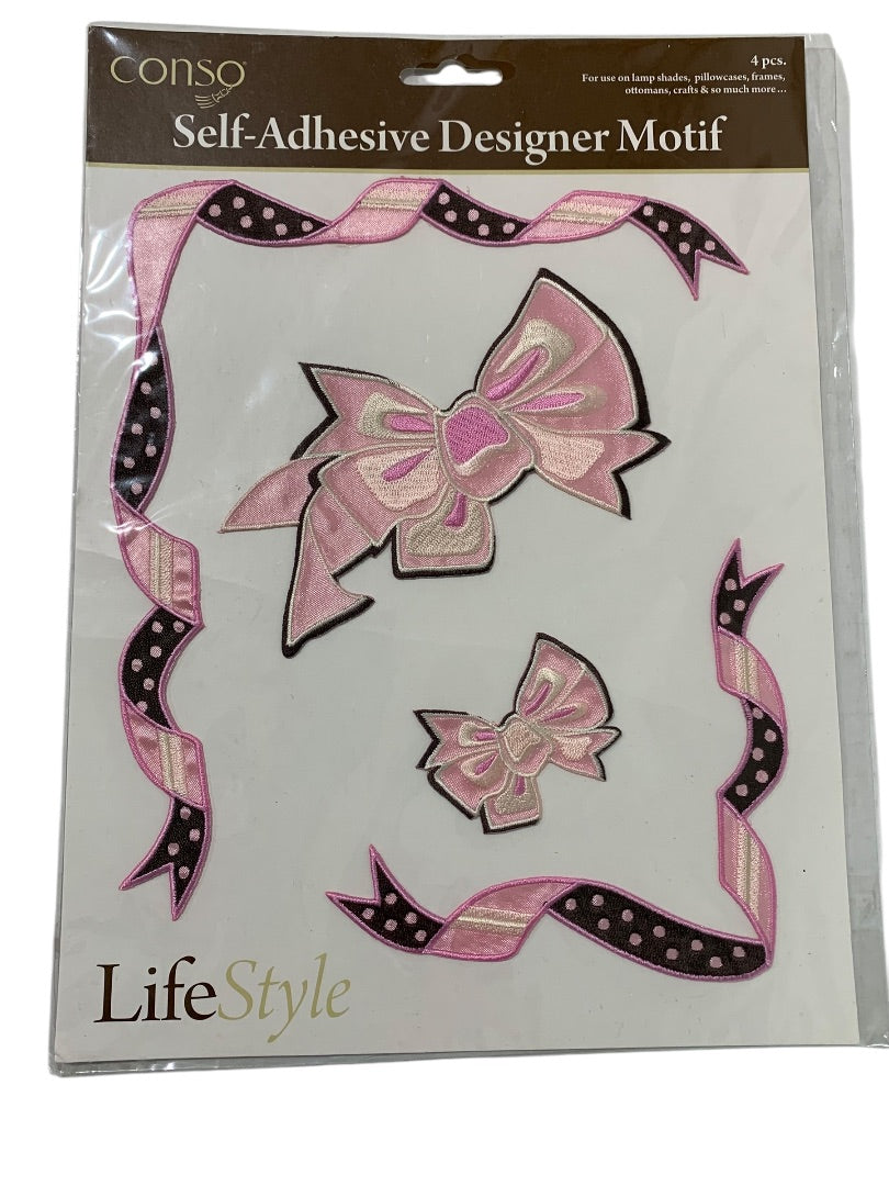 Conso Self-Adhesive Designer Motif Bows Ribbon Fabric Satin New