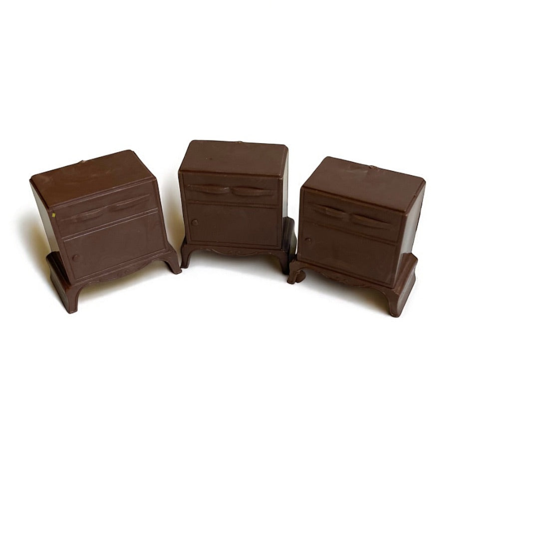 1950s Plasco Miniature Dollhouse Set of 3 Brown Nightstands 1:18 Scale