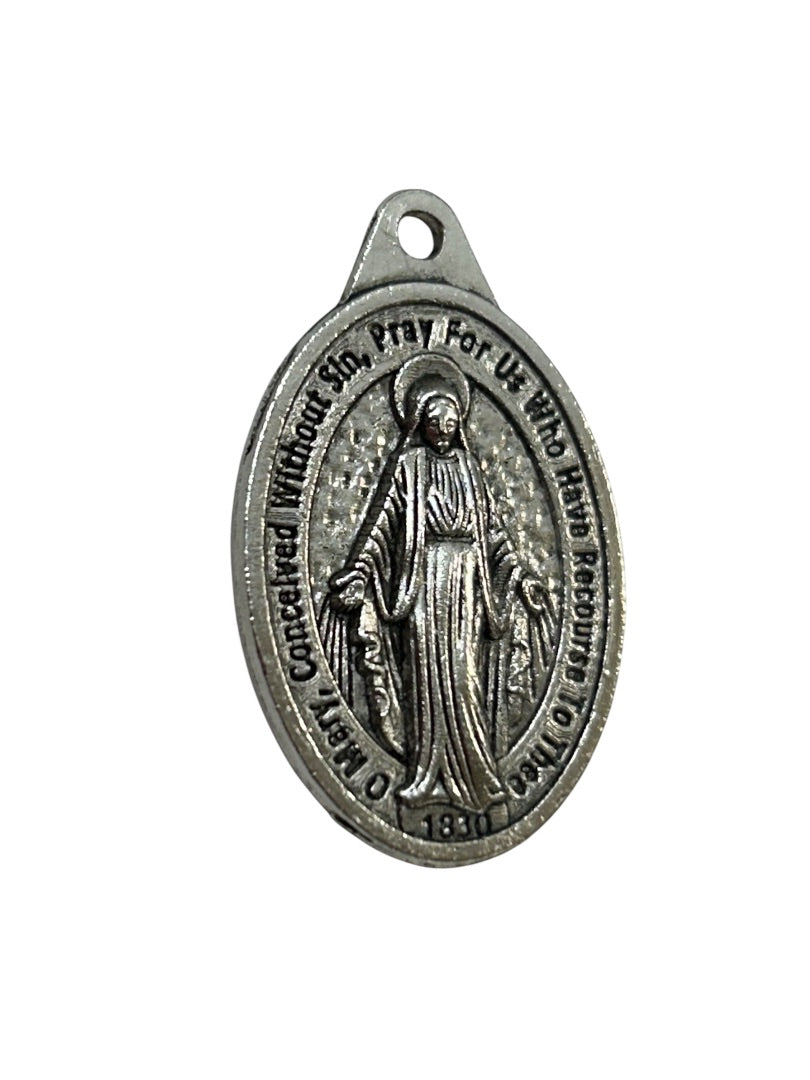 Blessed Mother Pray for Us Religious Medal Charm 1.2" Oval
