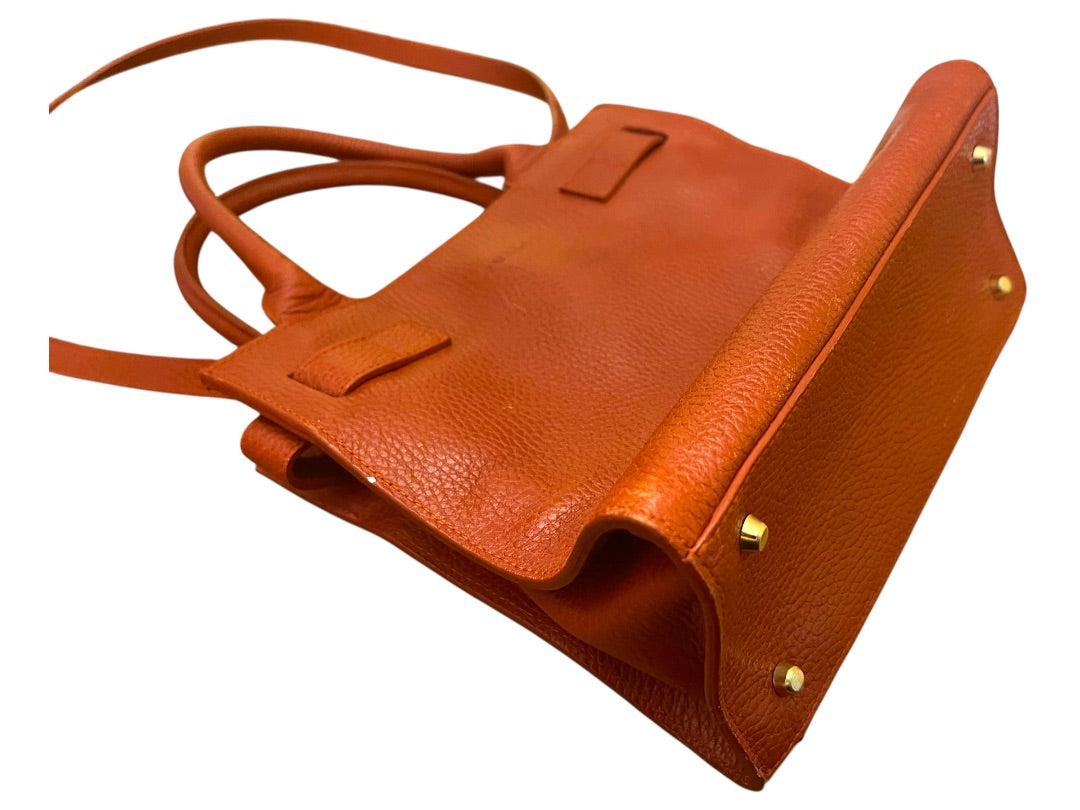 Furla Rust Pebbled Leather Handbag Satchel Shoulder Strap Italy