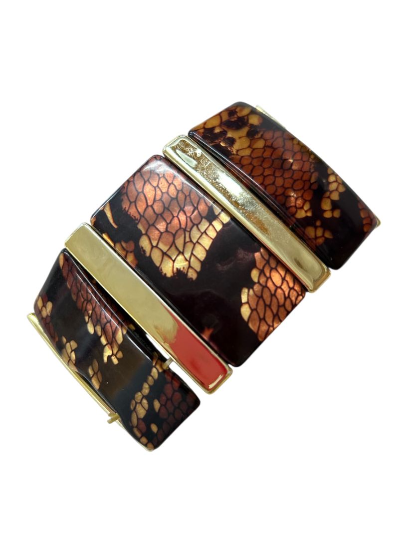 Acrylic Stretch Statement Bracelet Reptile Print 1.8" Wide