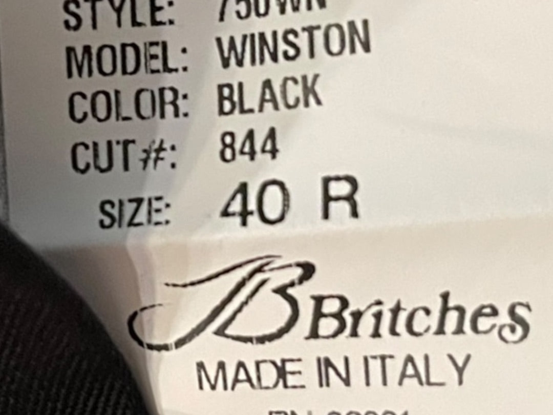 Size 40R JB Britches Nordsrom Mens Black Cuffed Pleated Winston Dress Pants Worsted Wool