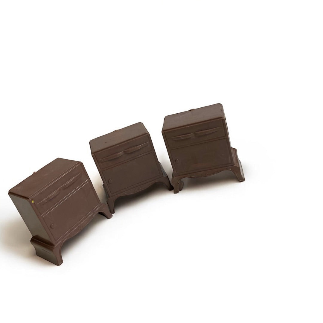 1950s Plasco Miniature Dollhouse Set of 3 Brown Nightstands 1:18 Scale